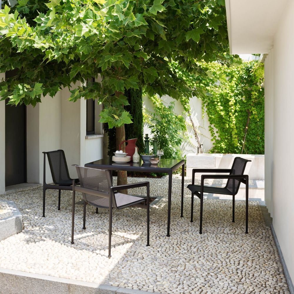 Knoll Richard Schultz 1966 Dining Table Square All Black in Courtyard of Modern White House