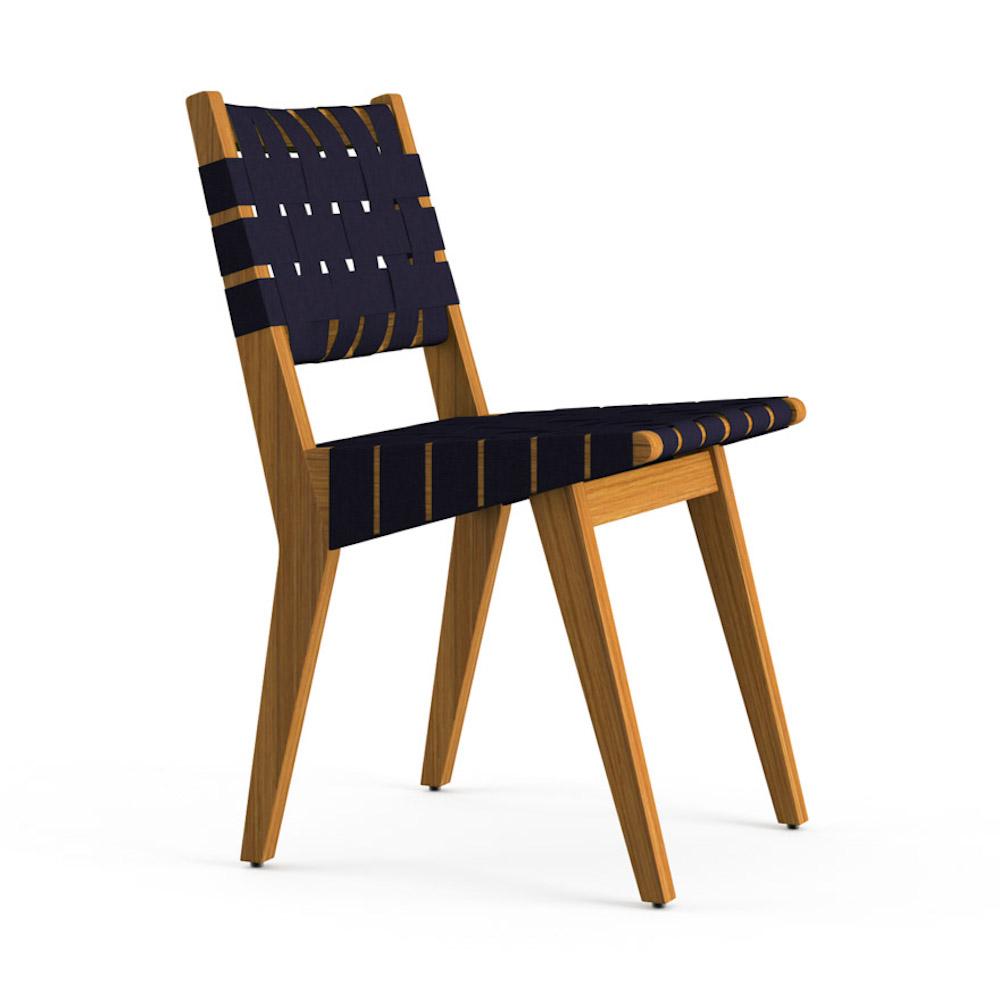 Knoll Risom Teak Outdoor Side Chair with Sunbrella Webbing