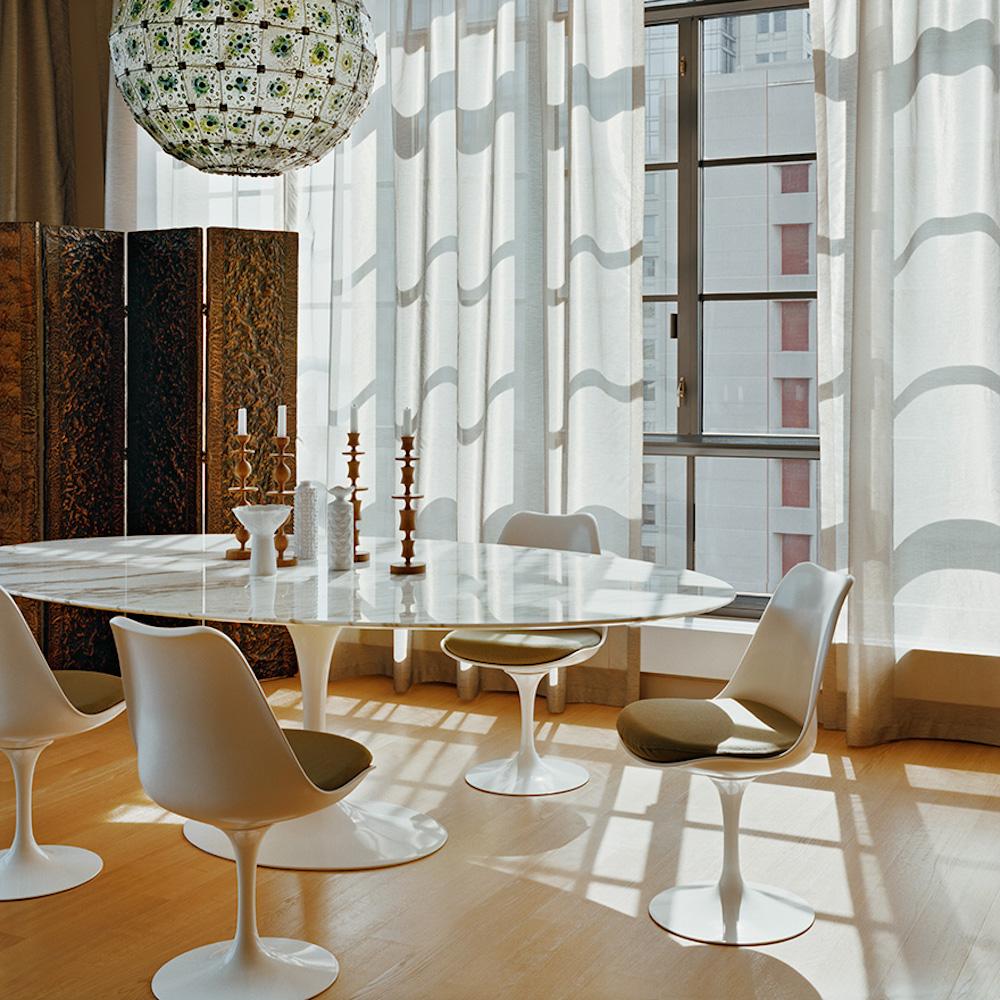 Knoll Saarinen Marble Oval Dining Table with Tulip Chairs and 1960s Decor