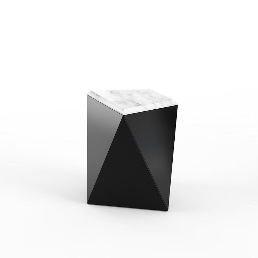 David Adjaye Washington Prism Side Table Black Gloss Laminate base with Arabescato marble top by Knoll