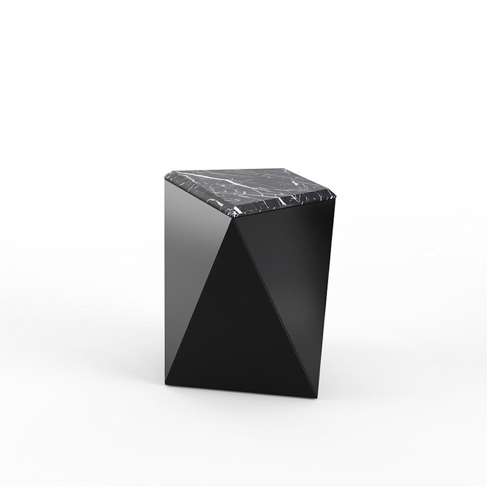 David Adjaye Washington Prism Side Table Black Gloss Laminate base with Nero Marquina marble top by Knoll