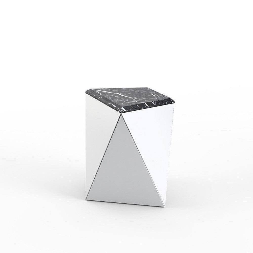 David Adjaye Washington Prism Side Table White Gloss Laminate base with Nero Marquina marble top by Knoll