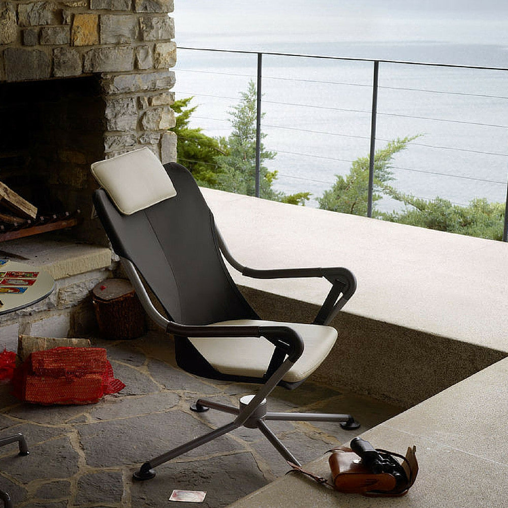 Konstantin Grcic Waver Chair Black with White Cushions on Deck Lake Como Vitra