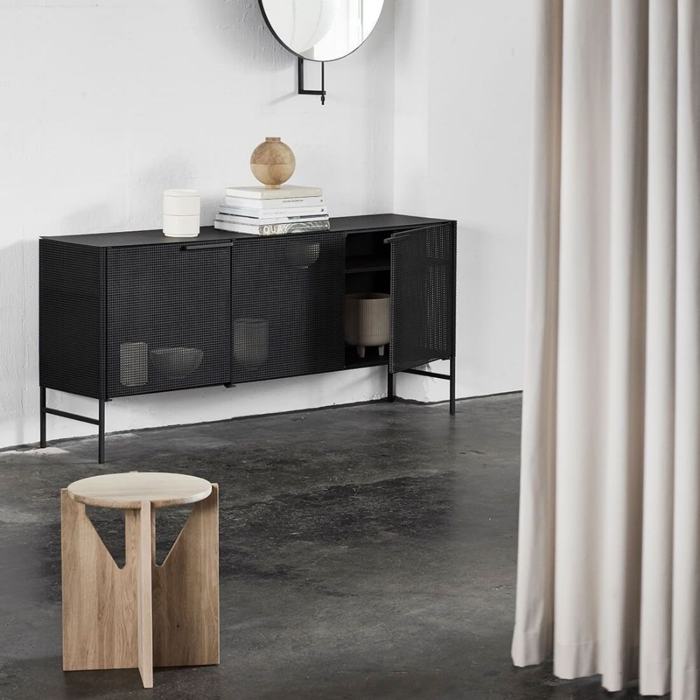 Kristina Dam Studio 14-inch diameter Oak Table with the Grid Sideboard