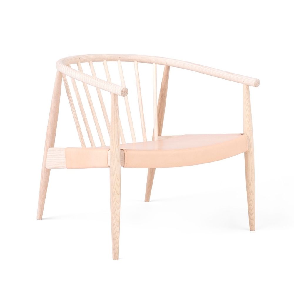 Norm Architects Reprise Lounge Chair in Whitened Ash with Natural Leather Seat by L.Ercolani