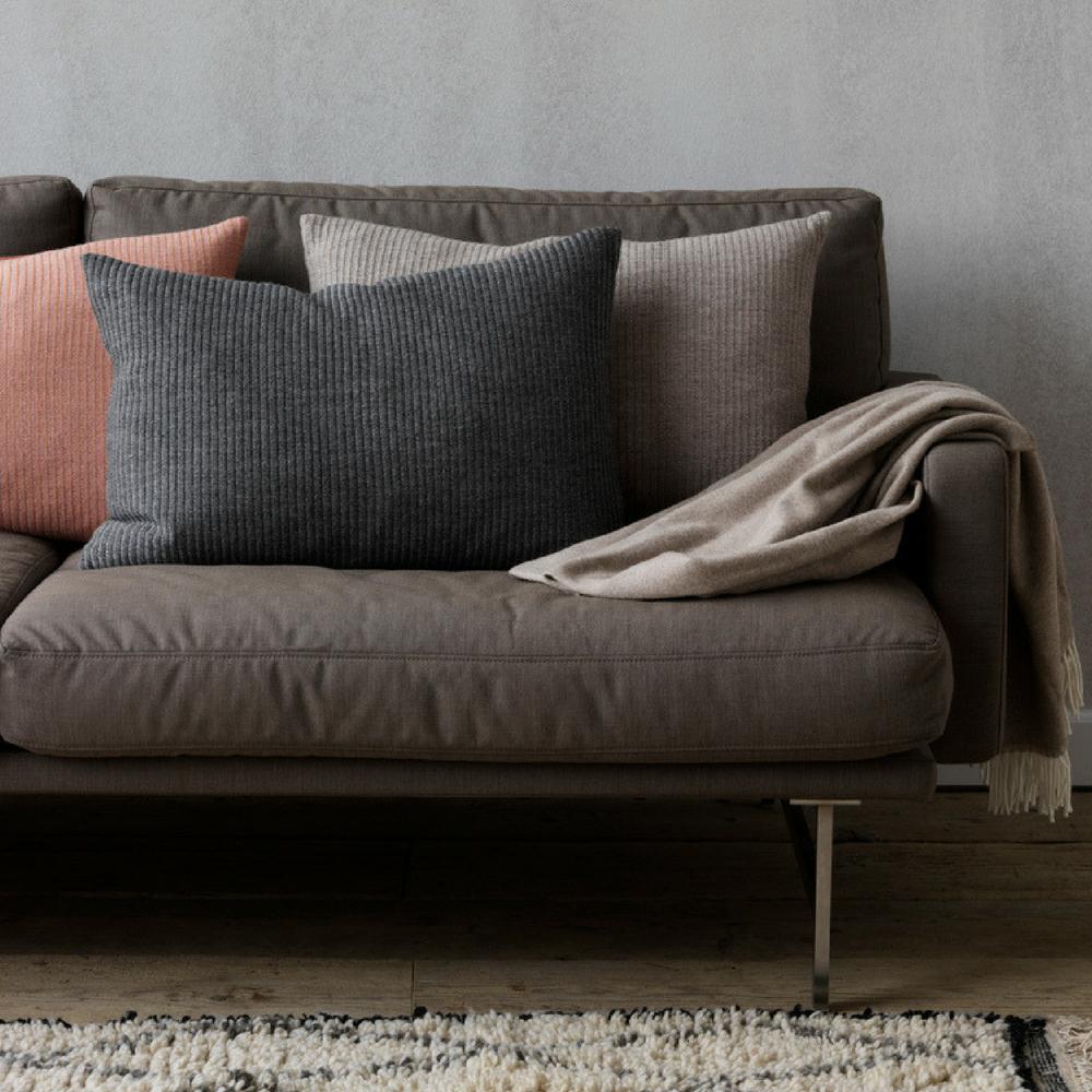 Lissoni Sofa in situ with Fritz Hansen pillows and cashmere throw