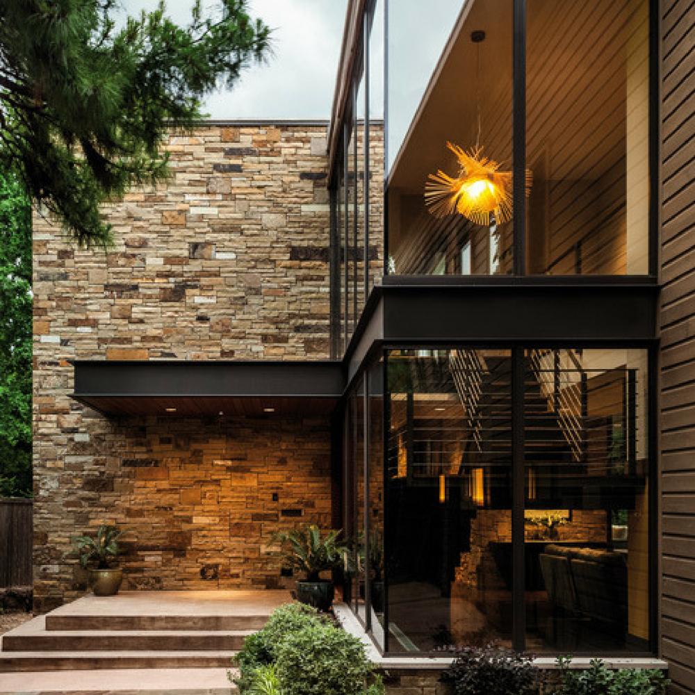 LZF Minimikado Pendant Light in Stairwell Modern Glass and Stone House