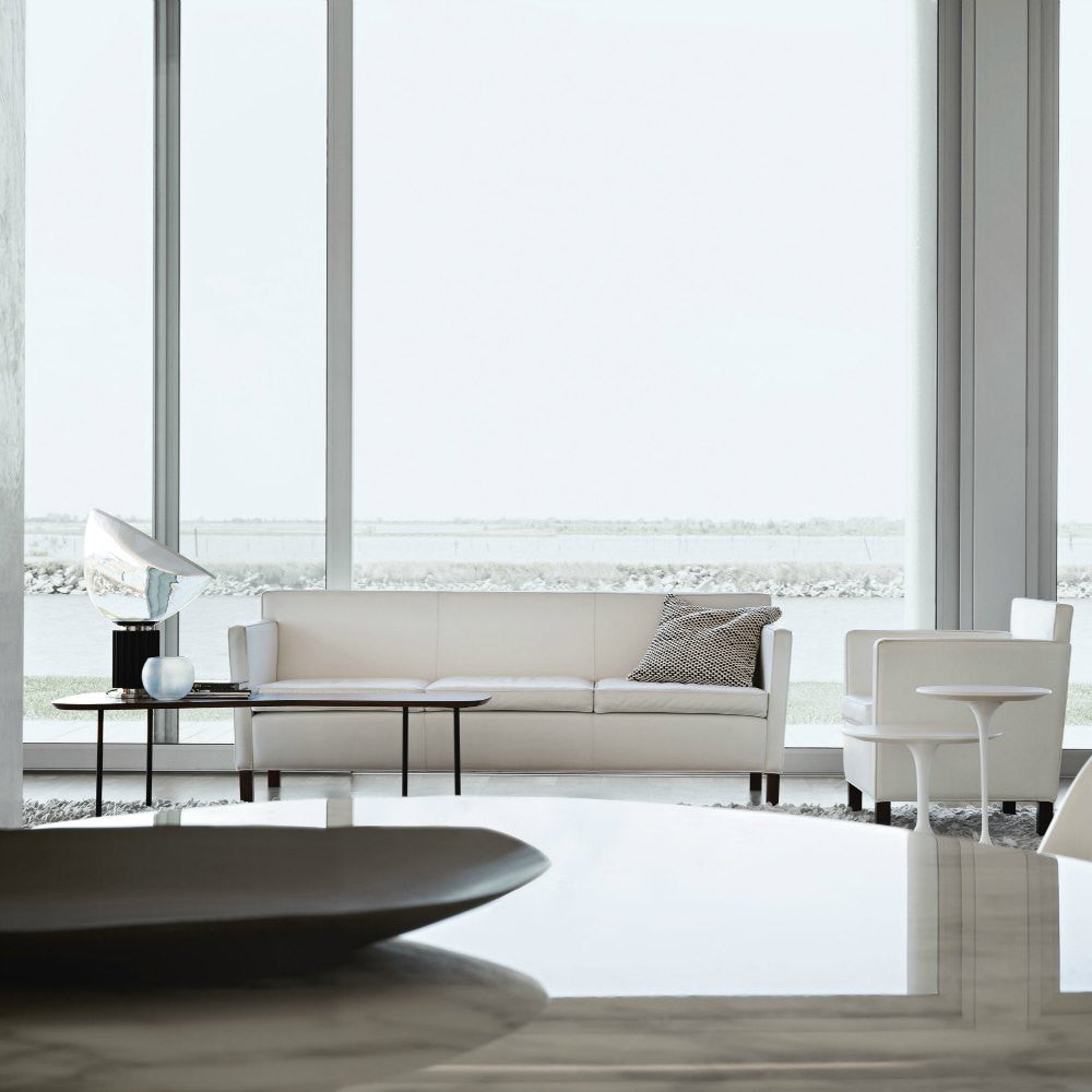 Mies van der Rohe Krefeld White Leather Lounge Chair and Sofa in Living Room Beach House Knoll