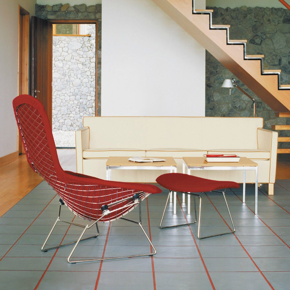 Mies van der Rohe Krefeld Sofa Cream Leather with Bertoia Bird Chair in Room Knoll