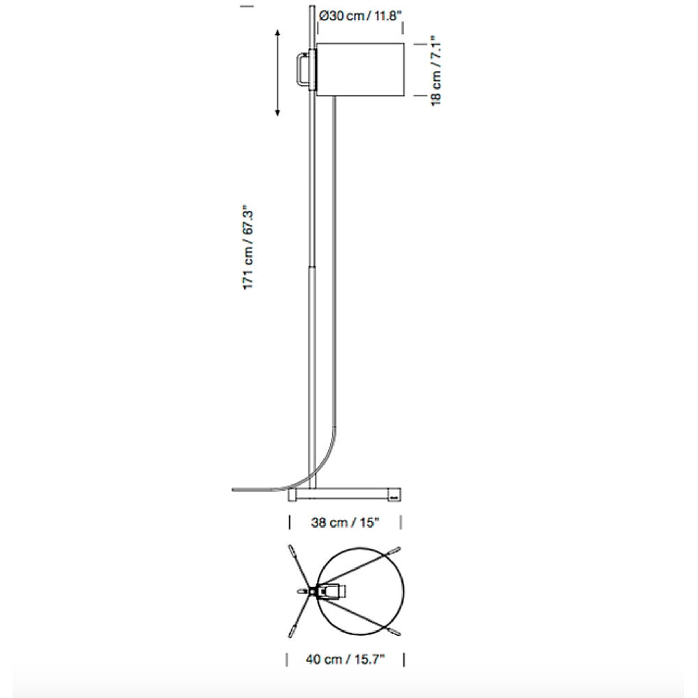 Miguel Milá TMC Floor Lamp Size Dimensions by Santa & Cole