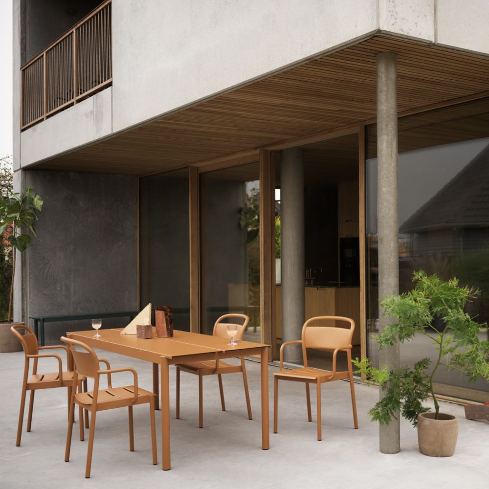 Muuto Linear Steel Armchairs with Linear Steel Dining Table by Thomas Bentzen