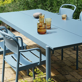 Muuto Linear Steel Dining Table and Chairs Pale Blue Outdoors  Detail