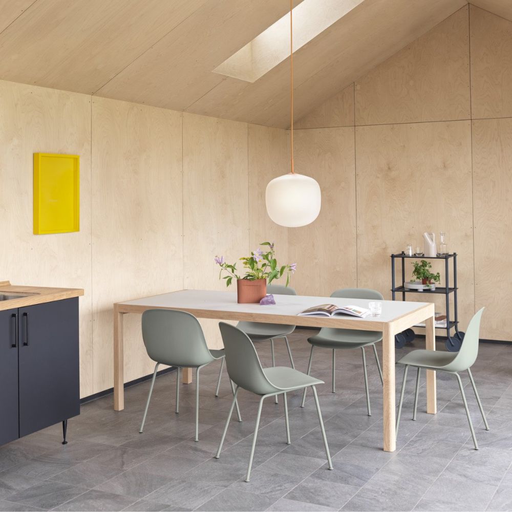 Muuto Rime Pendant Lamp with Fiber Chairs and Workshop Table