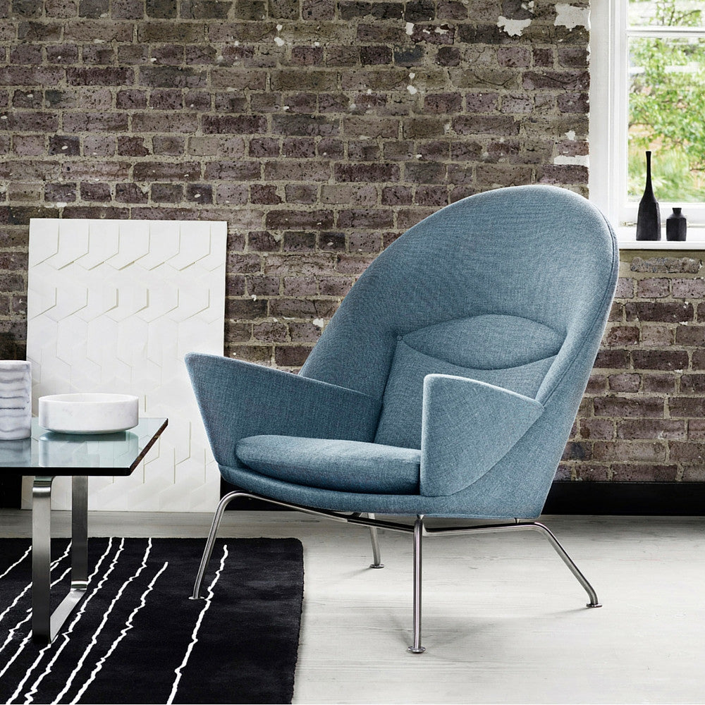 Wegner Oculus Chair in Room with black and white Nana Utzon Popov Woodlines Rug Carl Hansen and Son