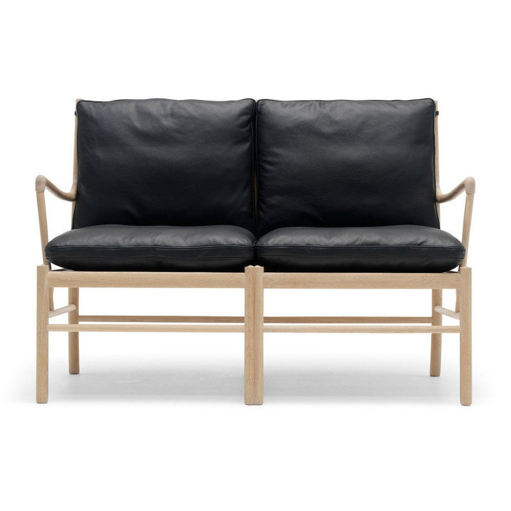 Ole Wanscher Colonial Sofa Black Leather and Oak Carl Hansen & Son