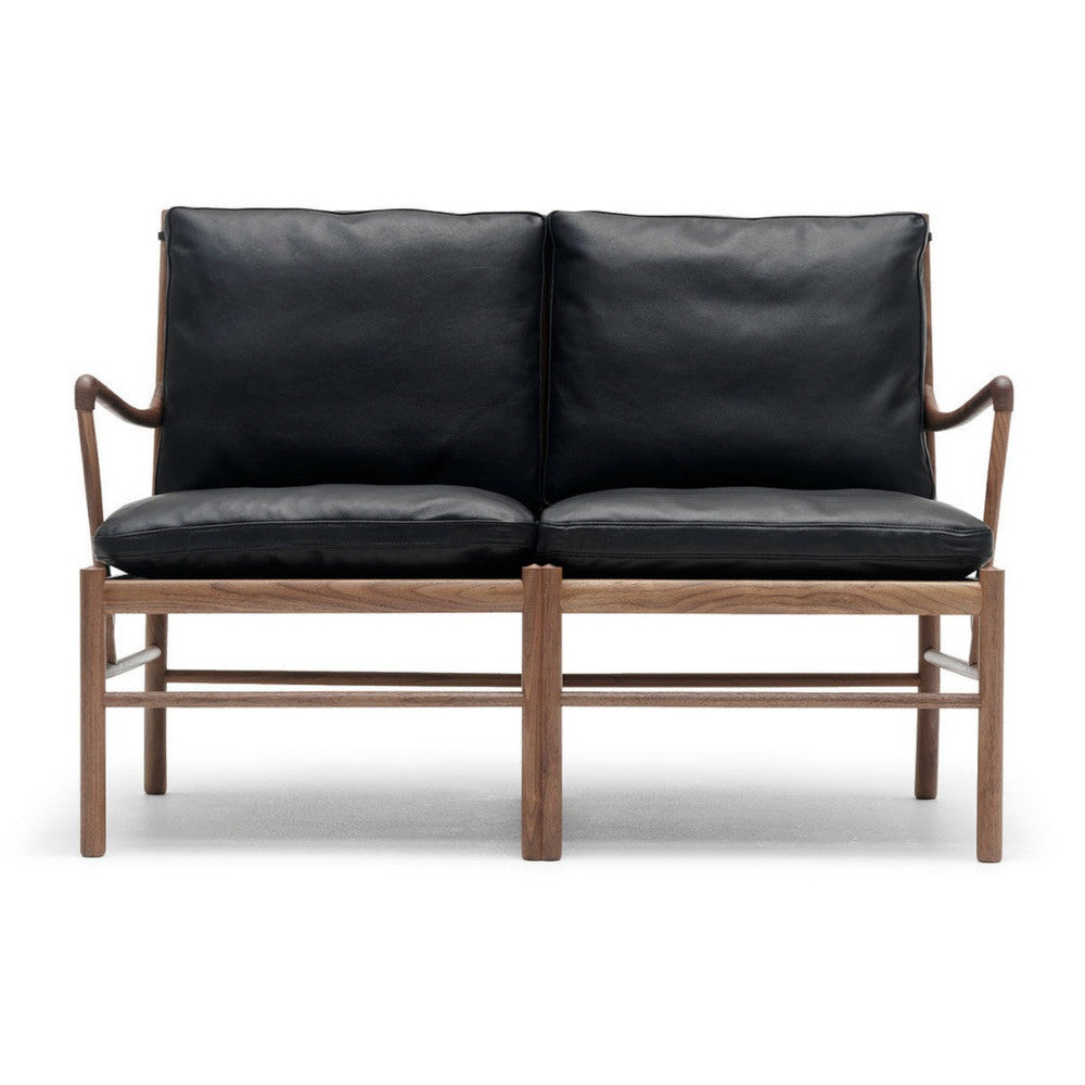 Ole Wanscher Colonial Sofa Black Leather and Walnut Carl Hansen & Son