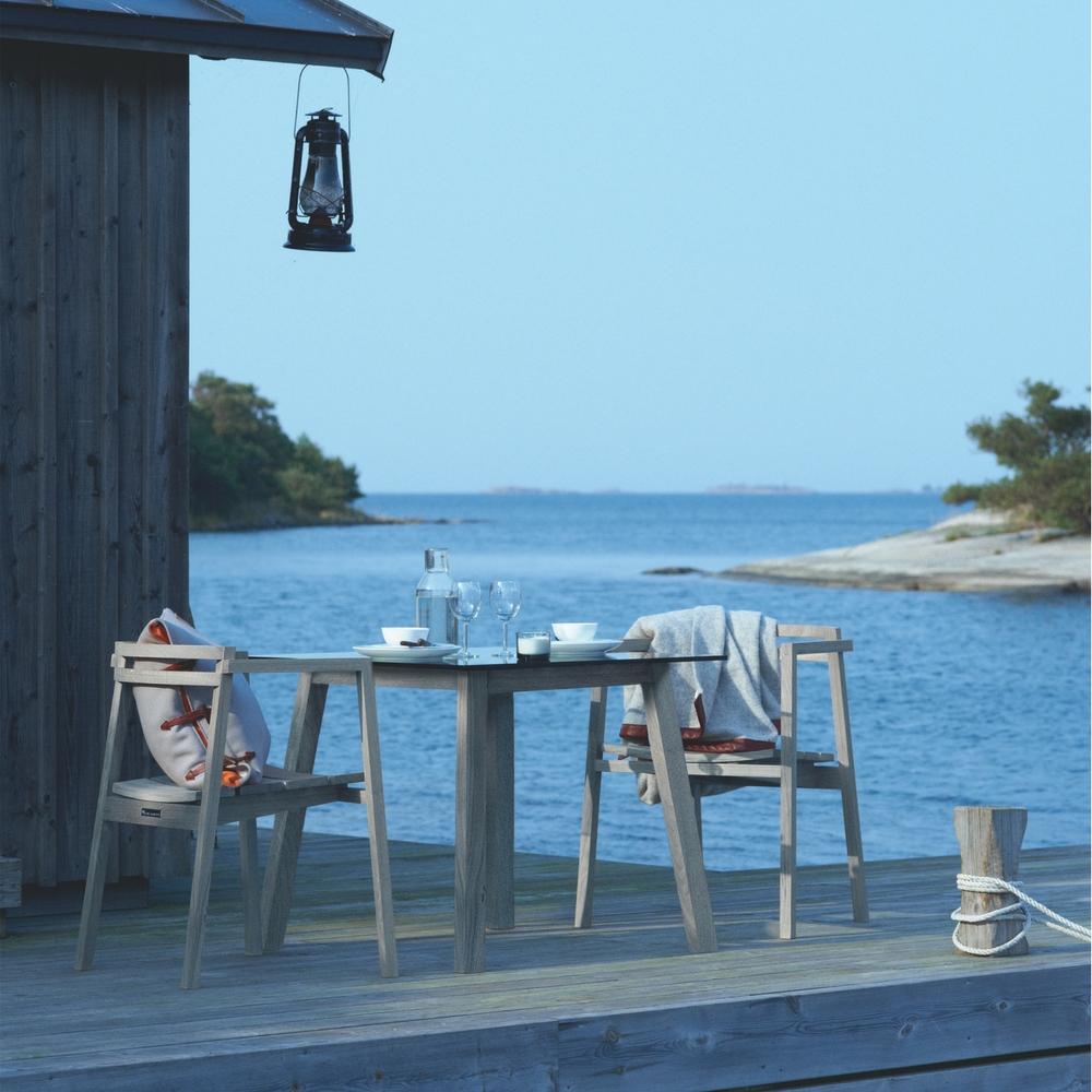 Silver Grey Teak Oxnö Dining Chairs and Square Dining Table by Skargaarden