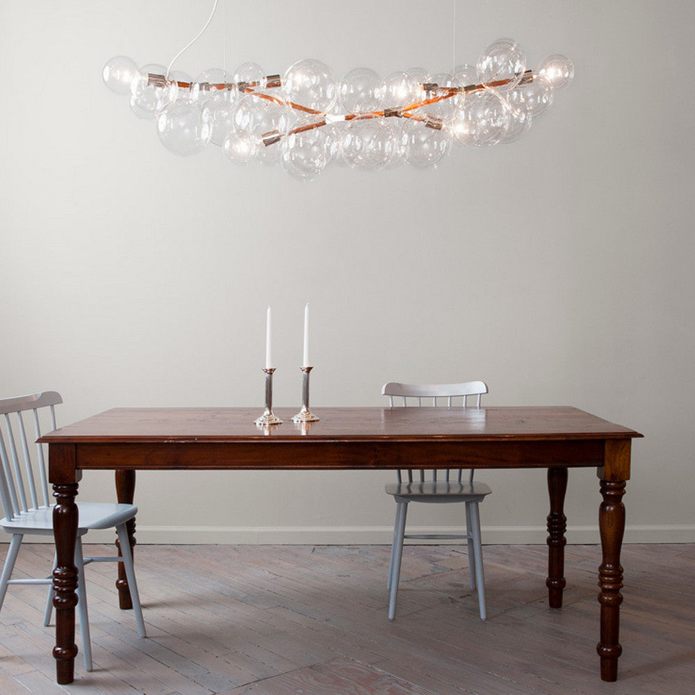 Pelle Designs Hand built Long Glass Bubble Chandelier In Room