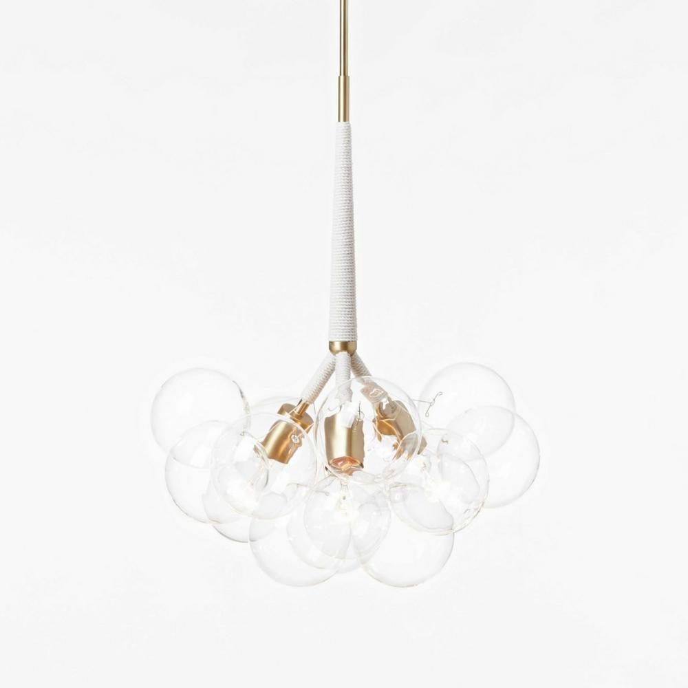 PELLE Original Bubble Chandelier with Brass Fittings and White Leather Cord