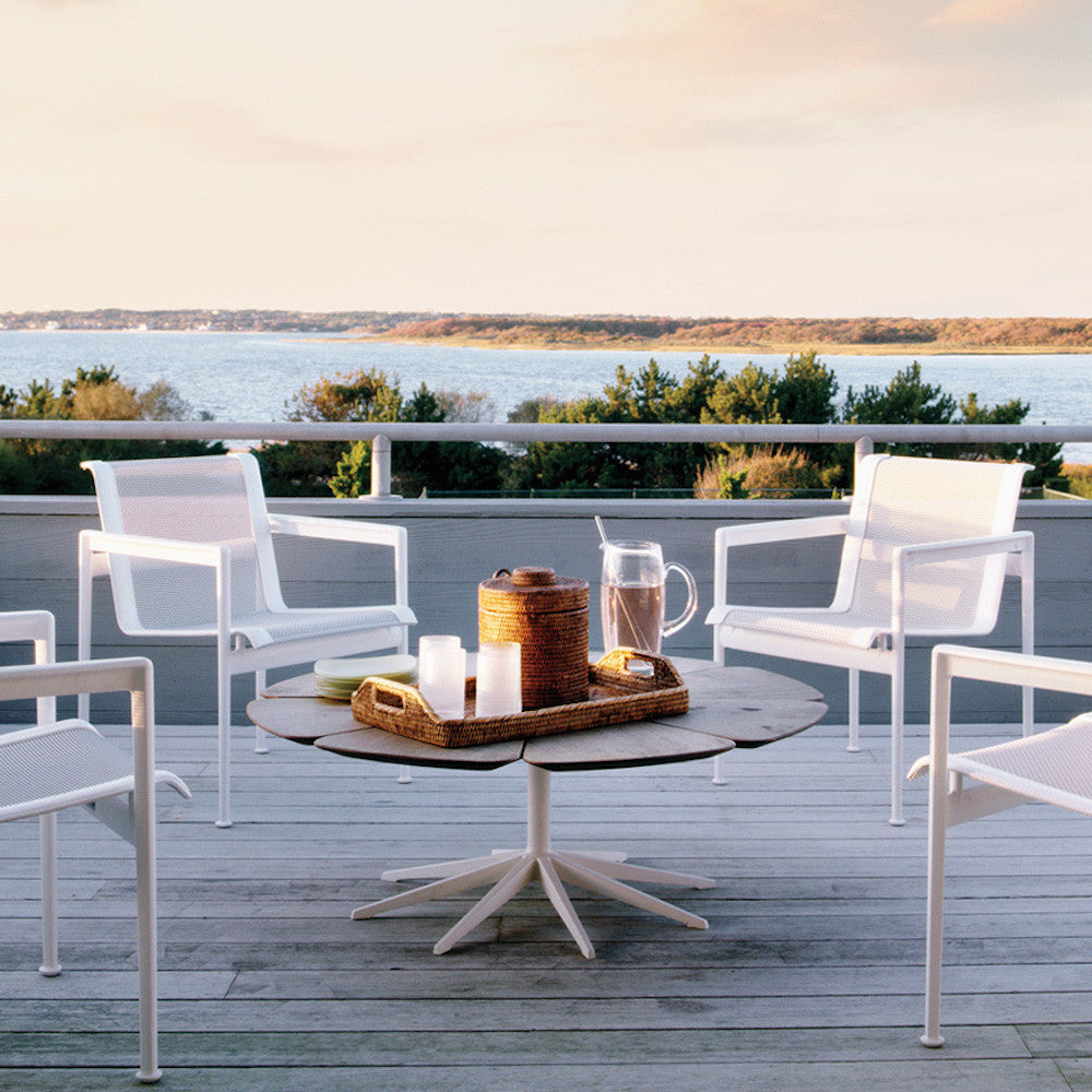 Richard Schultz Teak Petal Coffee Table with 1966 Lounge Chairs Knoll Outdoors