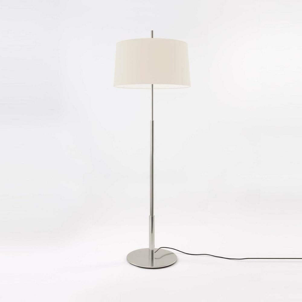 Santa Cole Diana Floor Lamp Satin Nickel with White Linen Shade