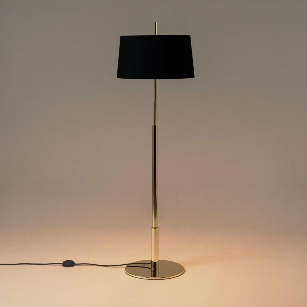 Santa Cole Diana Floor Lamp Shiny gold with Black Linen Shade