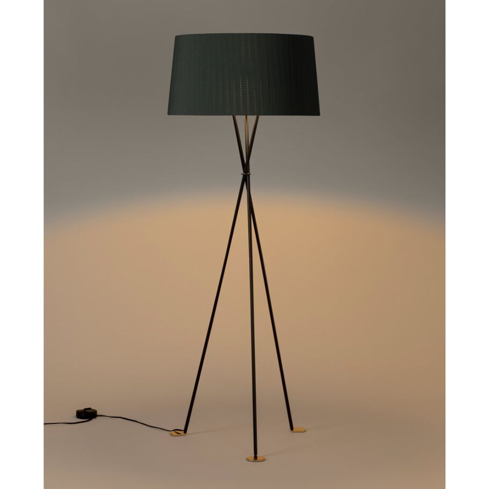 Santa Cole Tripode Floor Lamp Green Shade Brass Feet Light On