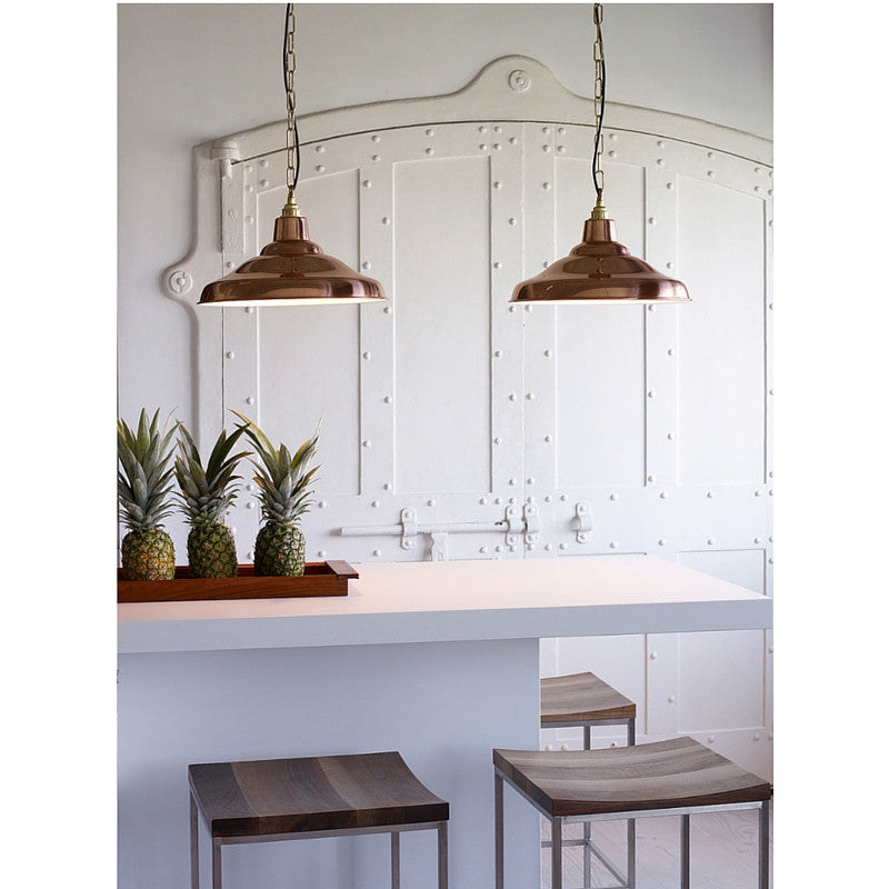 School Light Polished Copper White Interior Pair over Kitchen Bar Davey Lighting Original BTC