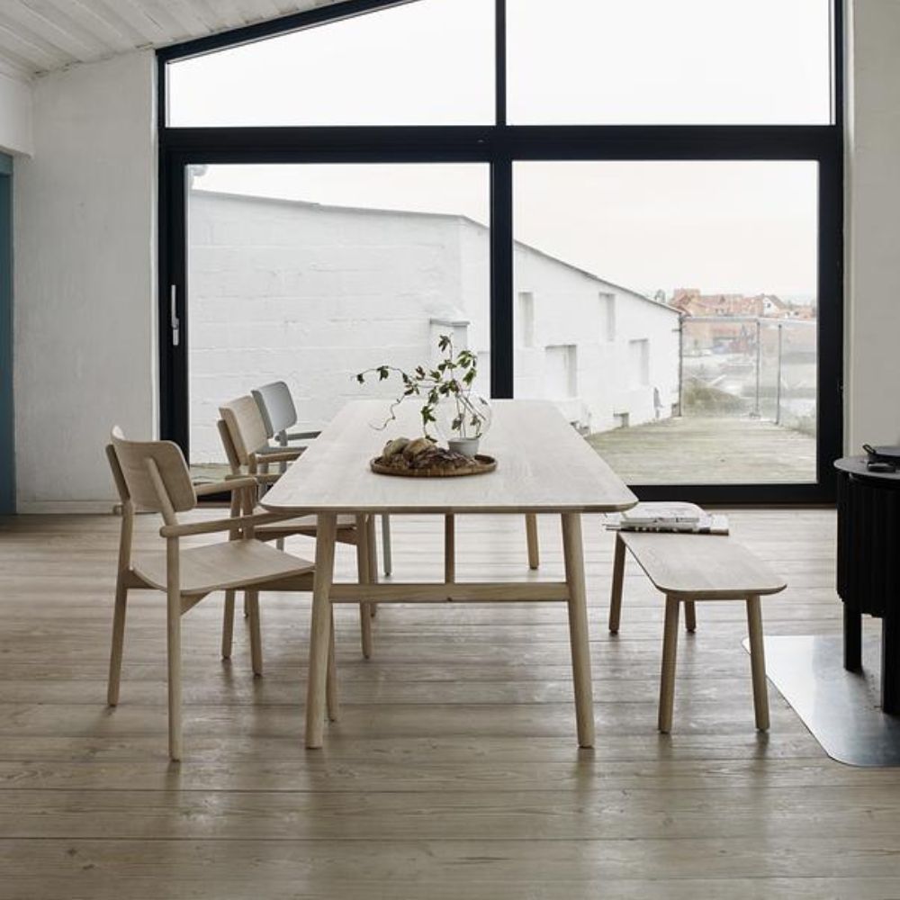 Skagerak Hven Dining Table (260) with Hven Armchair and Bench with Oak, No Treatment