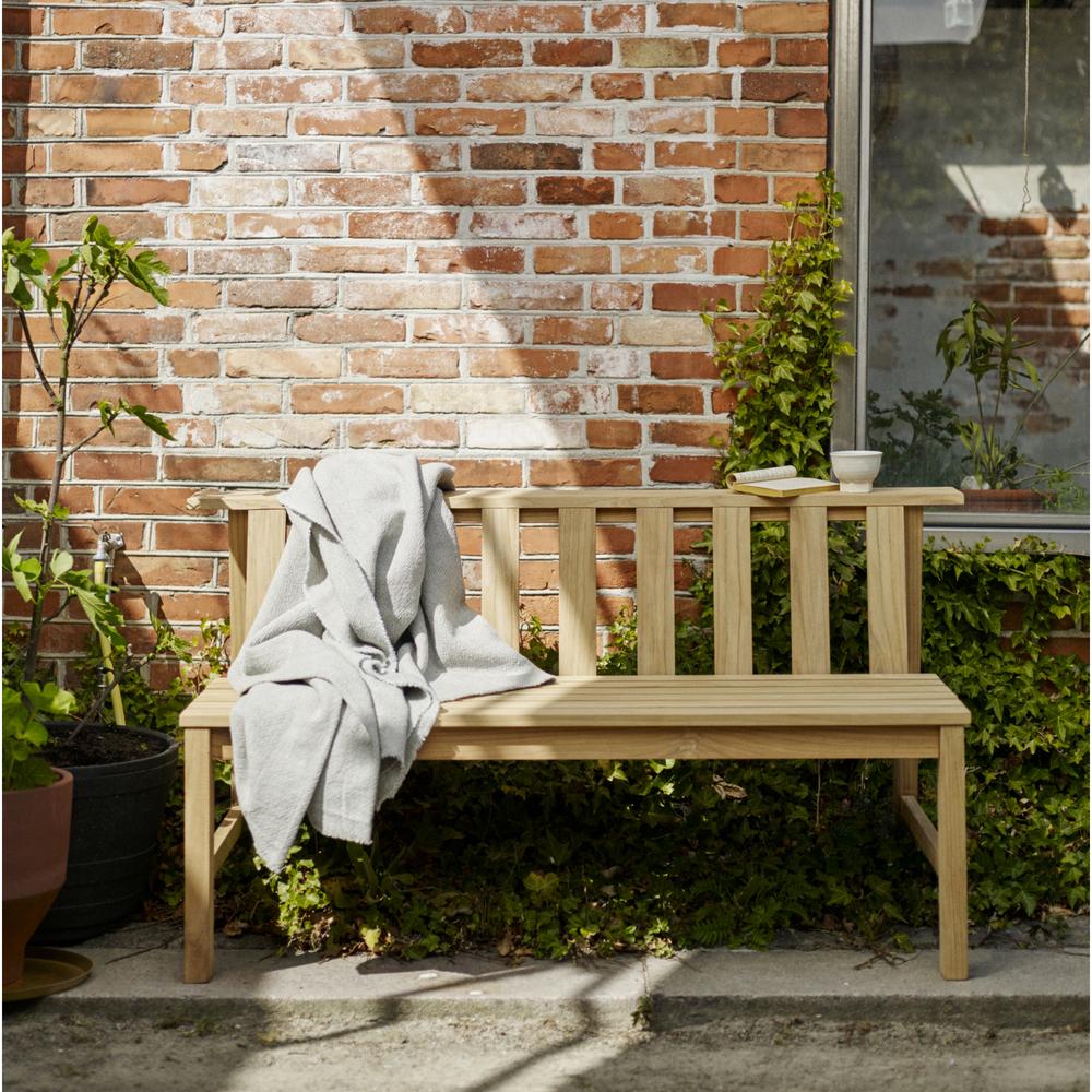 Skagerak Plank Bench Outside Brick Restaurant