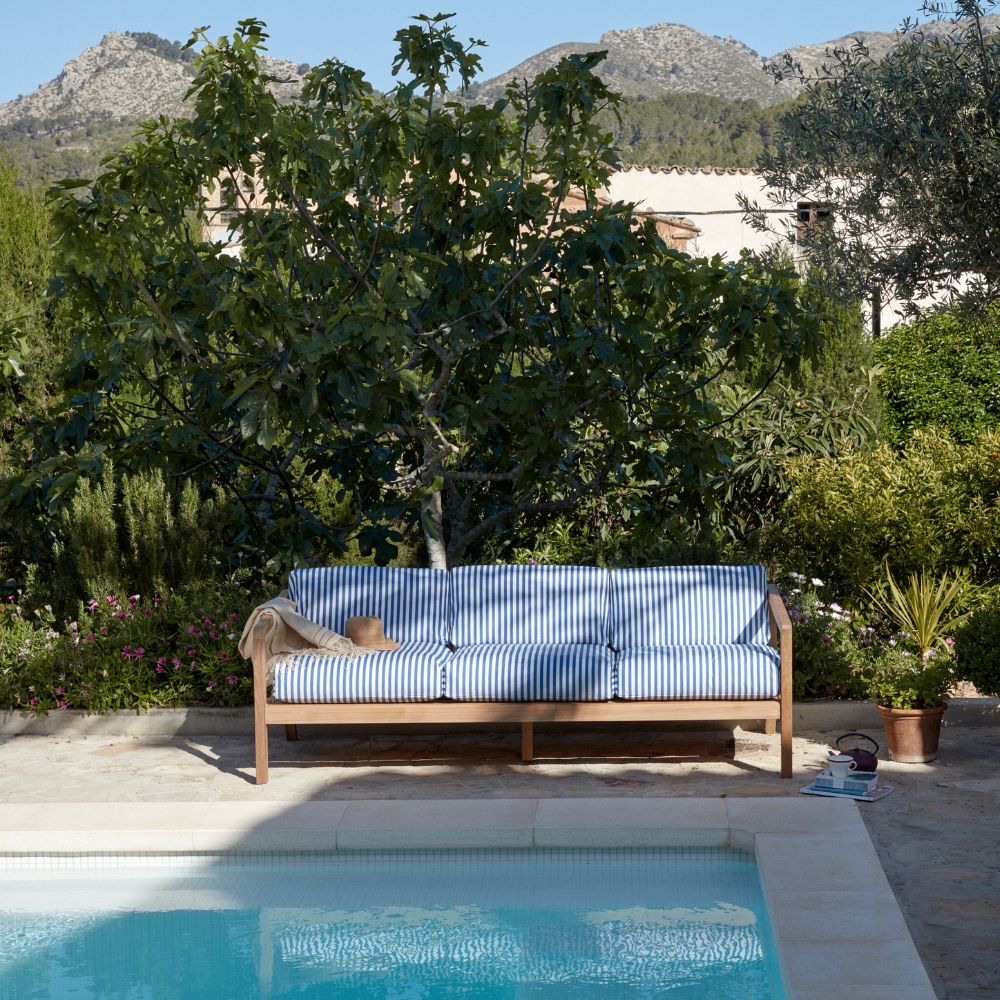 Skagerak Virkelyst Teak Outdoor Sofa 3-Seat by Swimming Pool