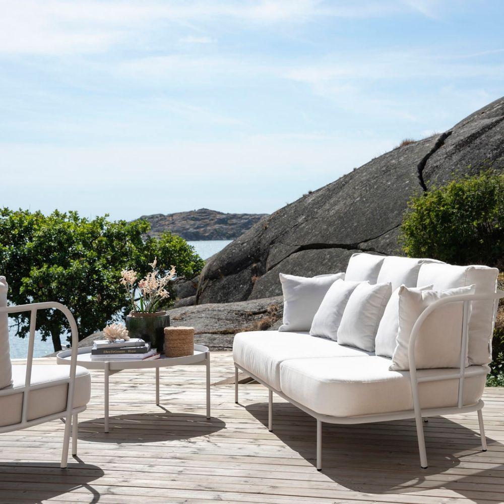 Skargaarden Salto Sofa and Lounge Table on Deck Swedish Summer