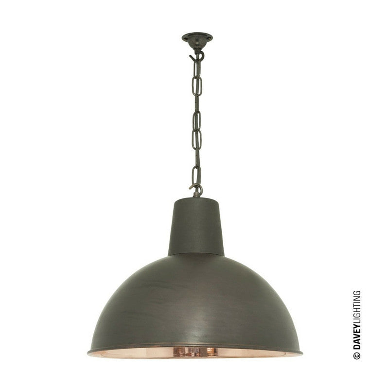 Spun Reflector Pendant Medium Weathered Copper Exterior Polished Copper Interior Davey Lighting Original BTC