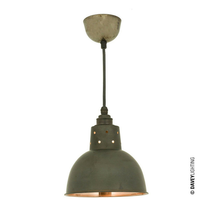 Spun Reflector Pendant with Cord Grip Weathered Copper Exterior Polished Copper Interior Davey Lighting Original BTC