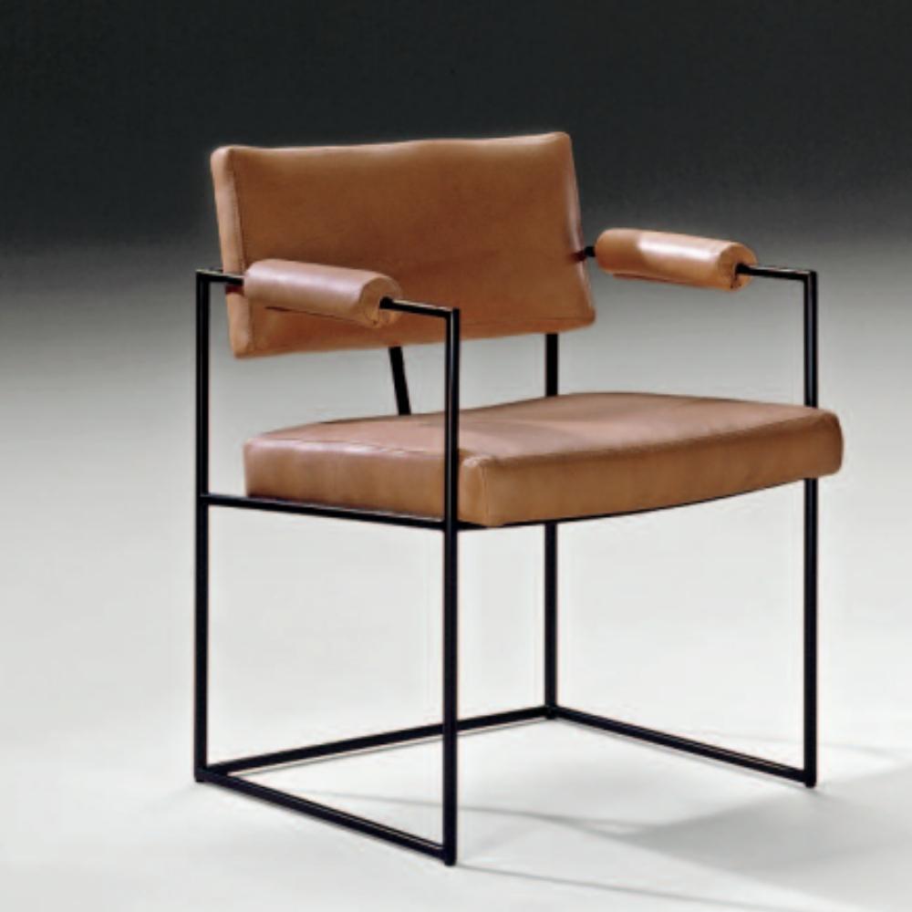 Milo Baughman Design Classic Dining Chair 1188 Black Frame with Cognac Leather