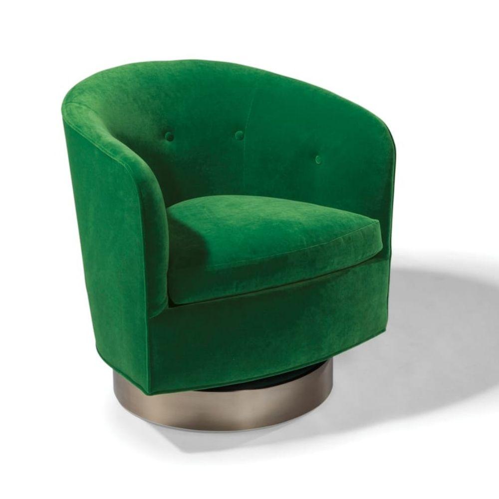 Thayer Coggin Milo Baughman Roxy Swivel Green Velvet with Bronze Base