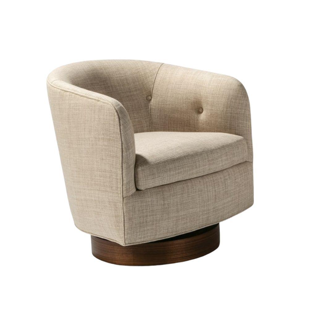 Thayer Coggin Milo Baughman Roxy Would Swivel Chair Walnut Base