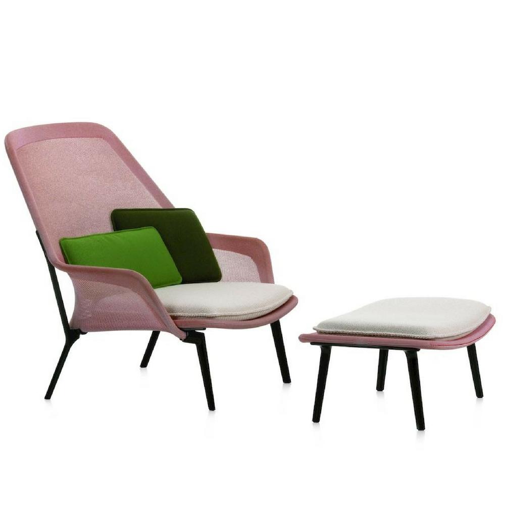 Vitra Bouroullec Slow Chair and Ottoman Red Cream