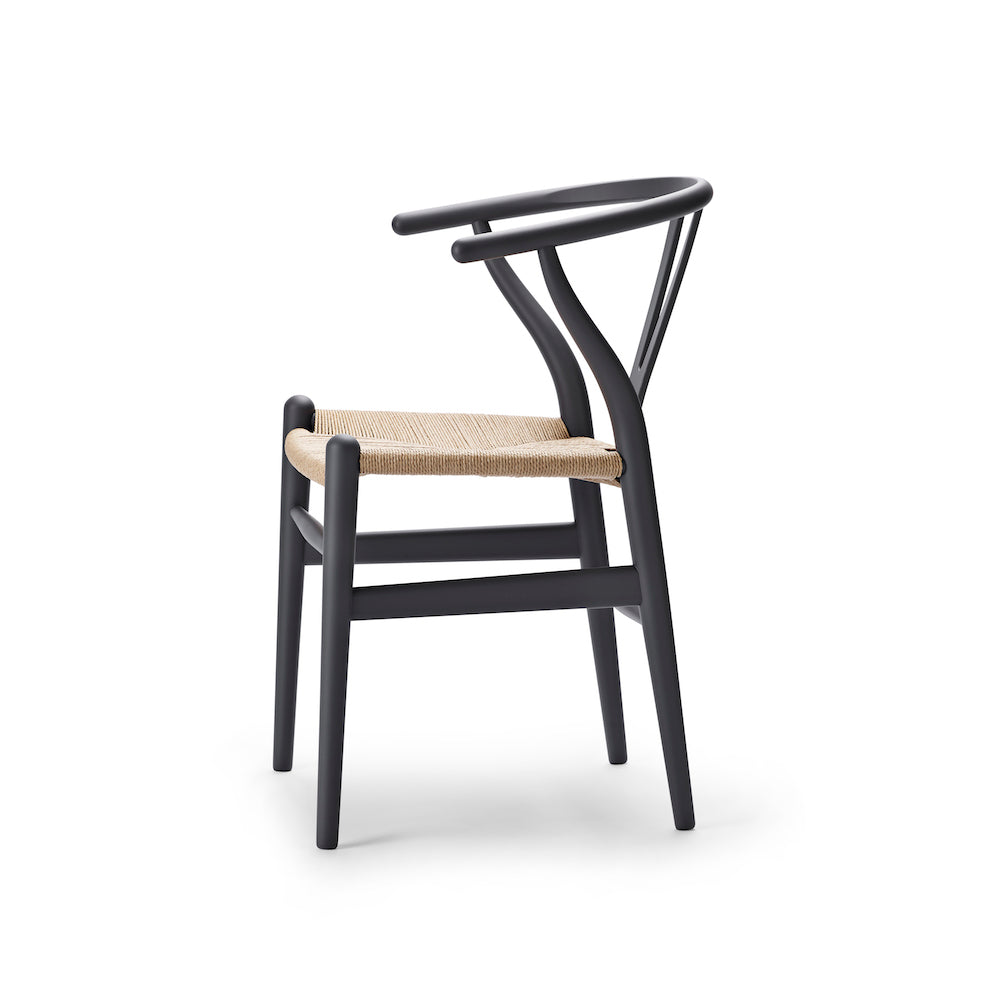 CH24 Wishbone Chair Soft Anthracite Grey with Natural Paper Cord Side