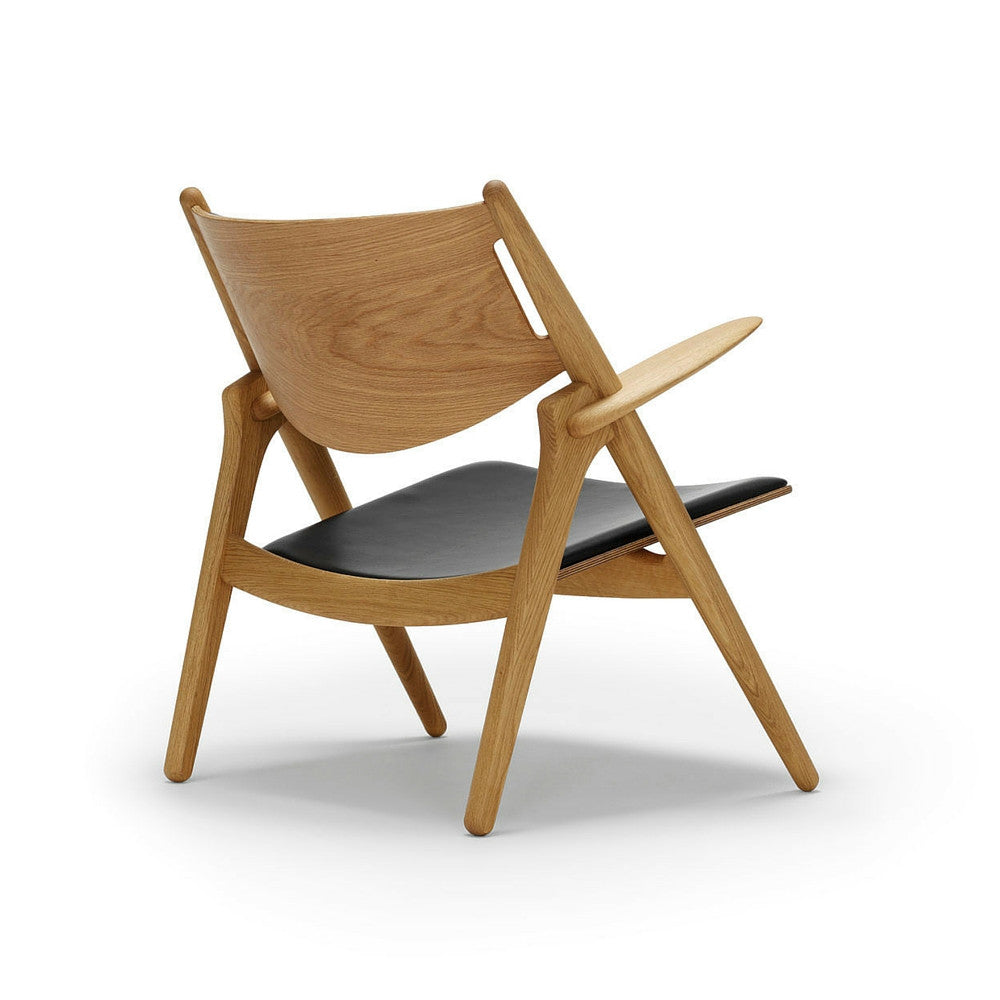 Wegner CH28 Sawhorse Chair Oak with Black Leather Back Carl Hansen & Son