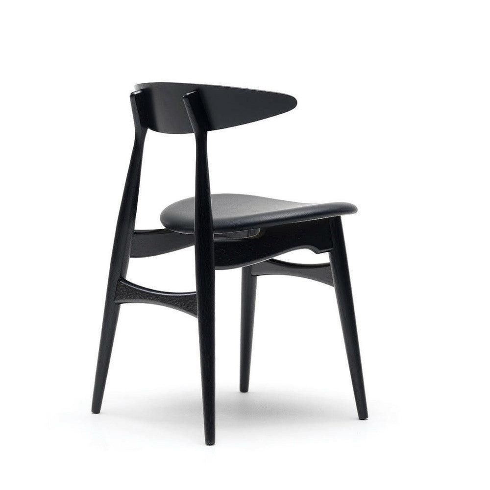 Wegner CH33 Chair Black Lacquered Frame Black Leather Seat Back Carl Hansen & Son