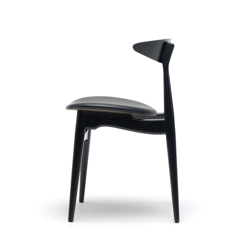 Wegner CH33 Chair Black Lacquered Frame Black Leather Seat Side Carl Hansen & Son