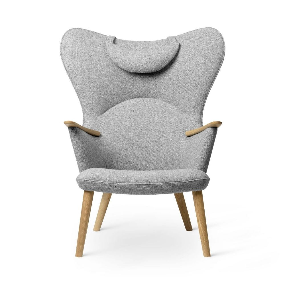 Wegner CH78 Mama Bear Chair Grey Hallingdal 130 with Neck Pillow Front by Carl Hansen