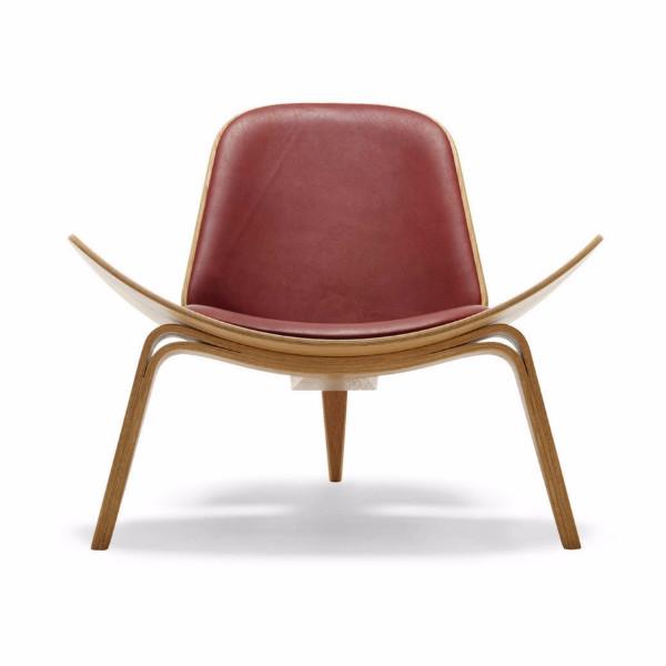 Wegner Shell Chair Burgandy Leather and Walnut