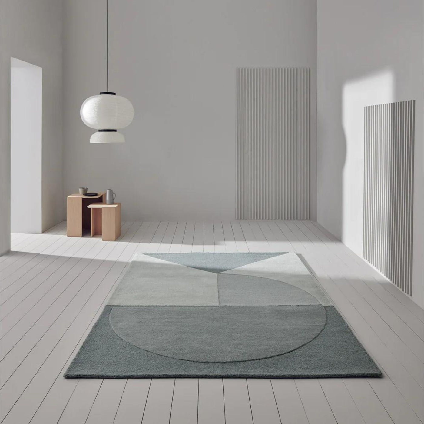 Linie Design Satomi Rug in Room with Formakami Pendant Light