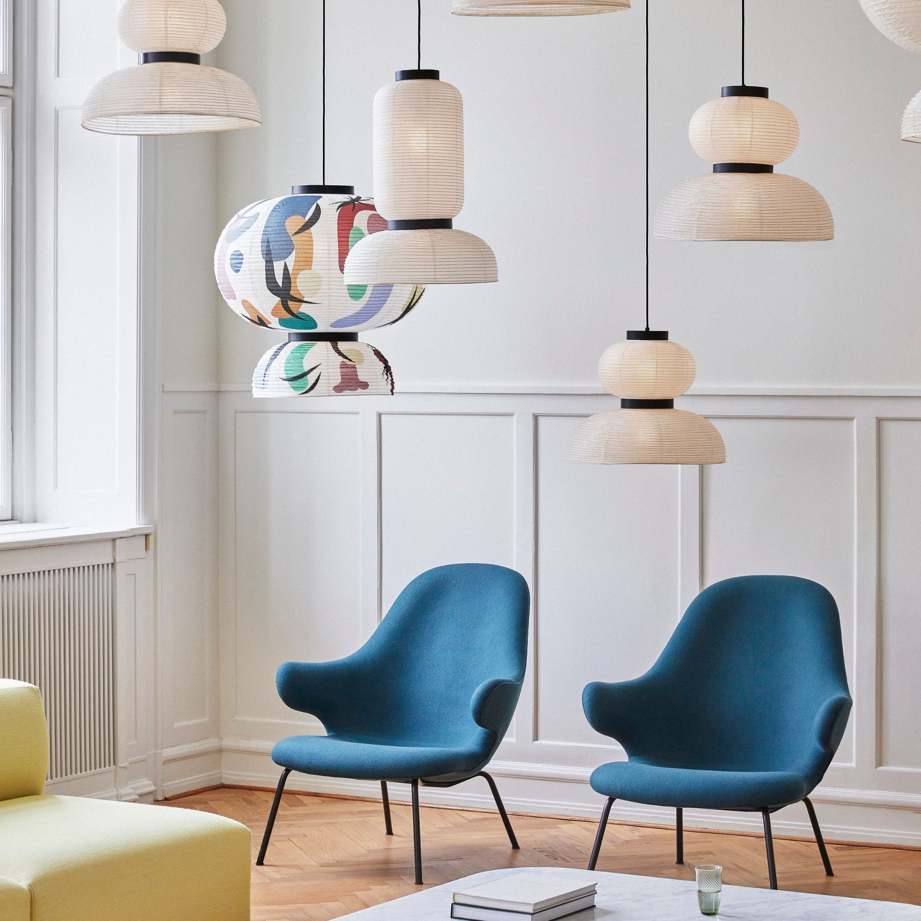 Formakami Pendant Lights by Jaime Hayon for And Tradition in Situ with Catch Chairs