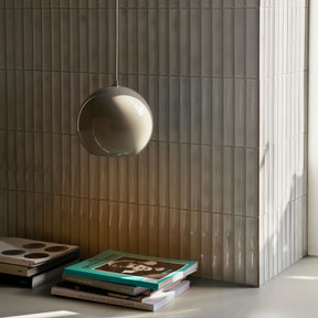 And Tradition VP6 Topan Pendant Grey Beige with Books