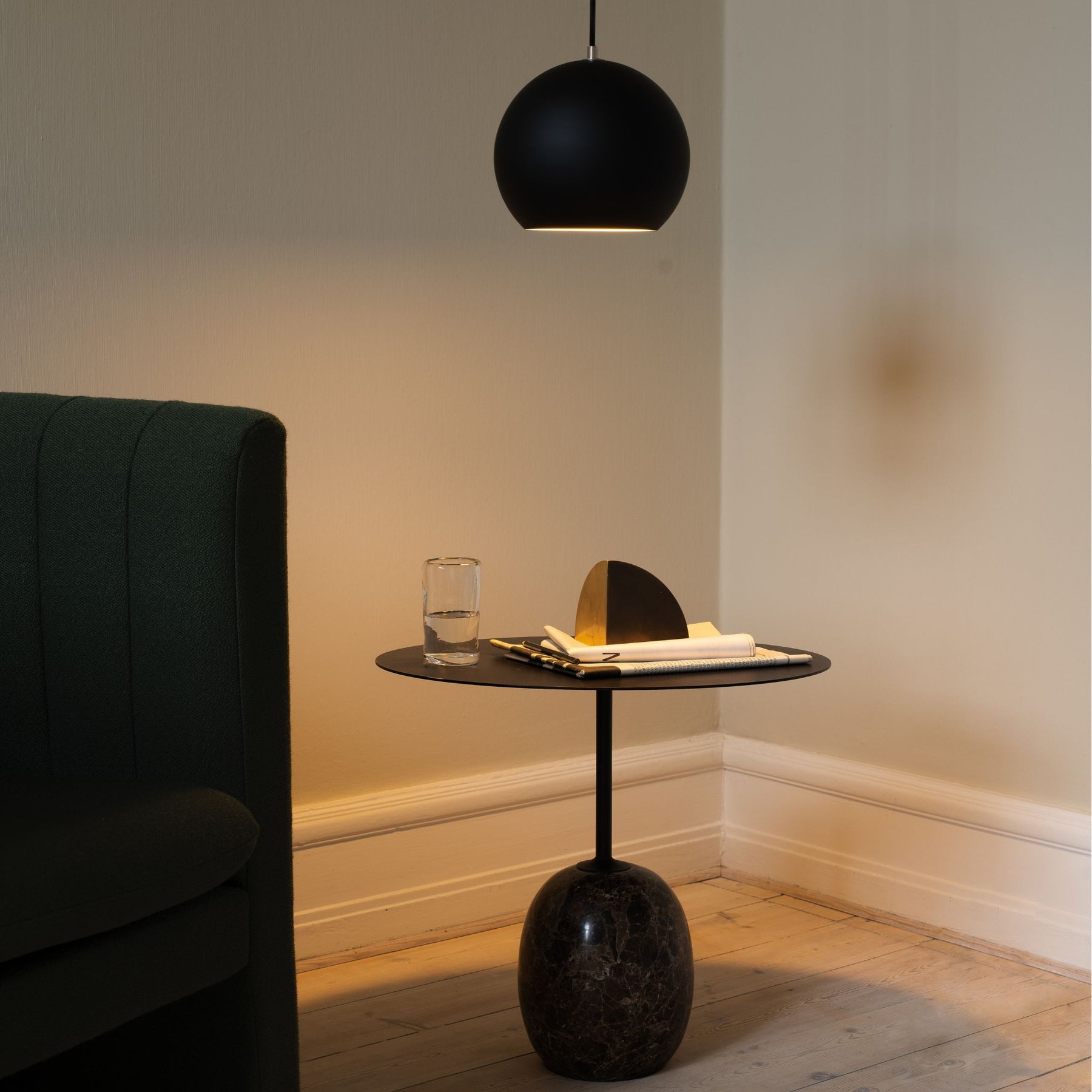 And Tradition VP6 Topan Pendant Matte Black in Living Room over Side Table