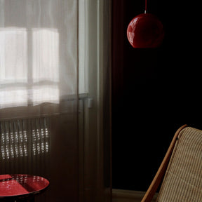 And Tradition VP6 Topan Pendant Vermillion Red by Window with Filtered Light