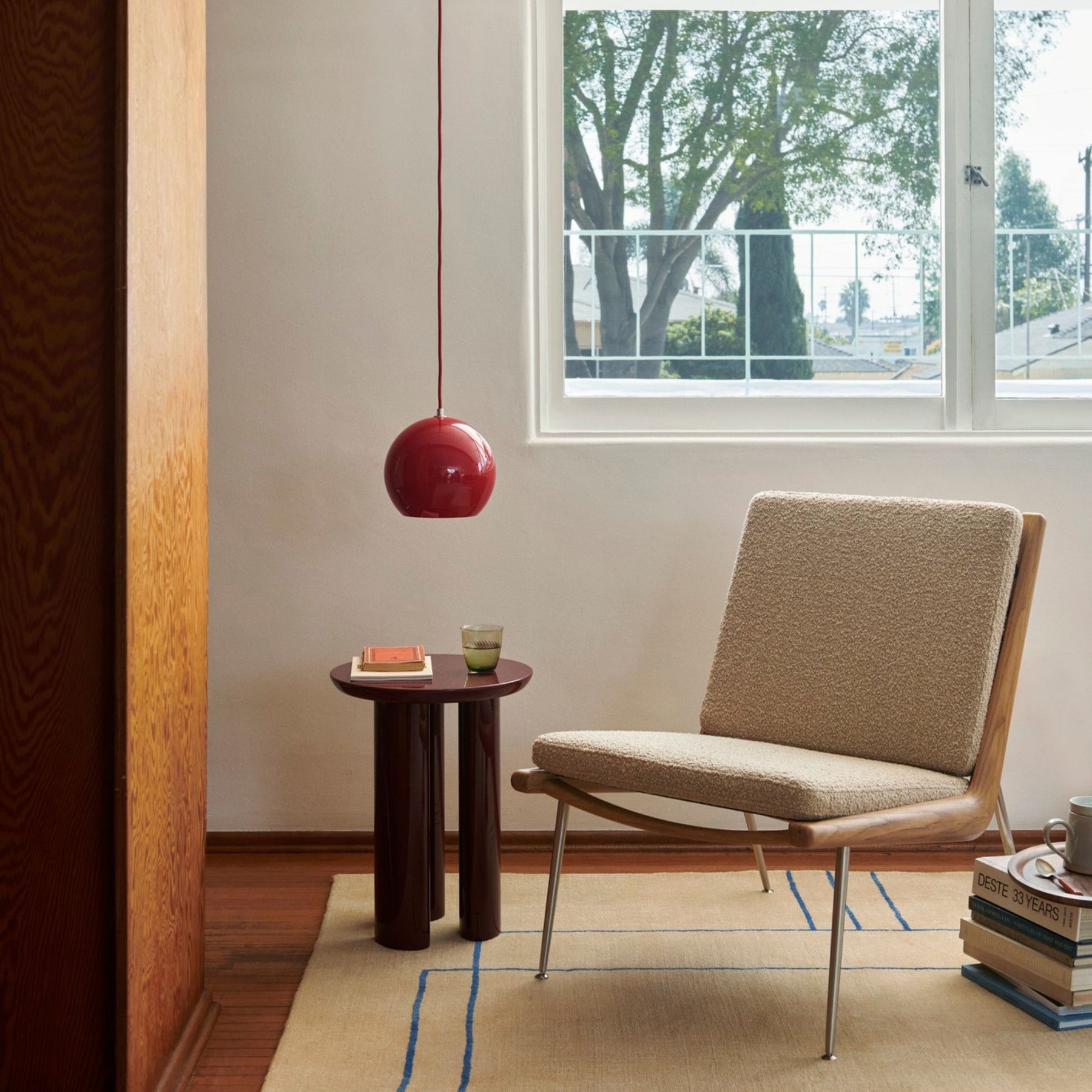 And Tradition VP6 Topan Pendant Vermillion Red in Living Room